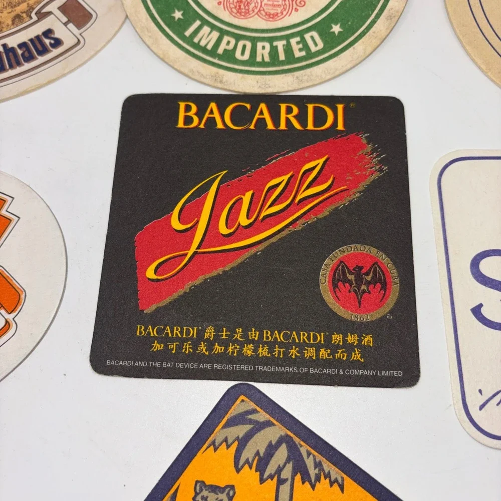 Vintage‎ Beer Coaster Lot 7pc Heineken Paulaner HB Singha Tiger Bacardi Barware